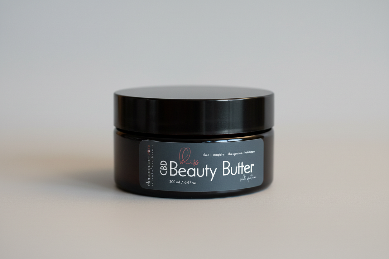 Jar of CBD Beauty Butter on a neutral background